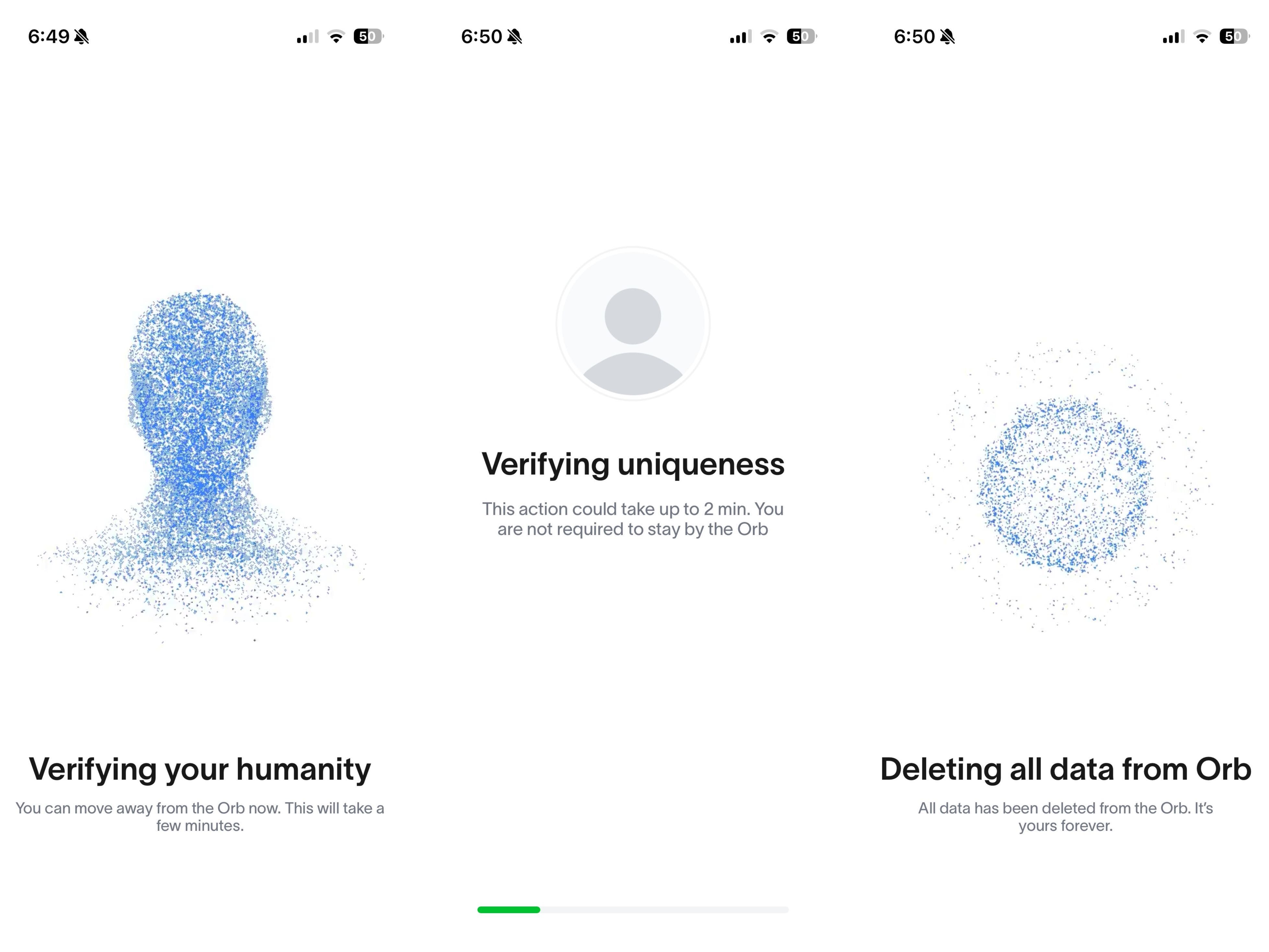 Three side-by-side screenshots of app.