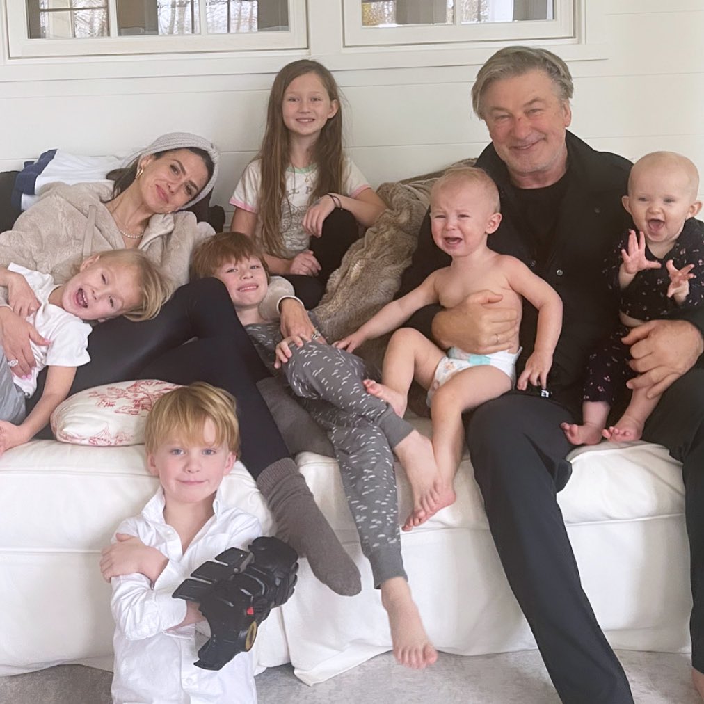 Alec Baldwin and Hilaria Baldwin with kids via Instagram