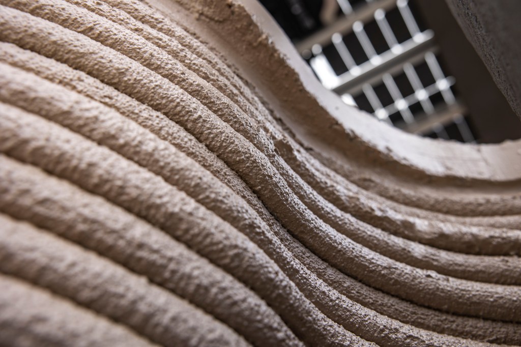 A view of the exterior shows a 3D printed Starbucks building Monday, April 28, 2025, in Brownsville, Texas.