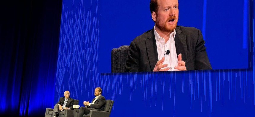 Alexei Bulazel speaking at the RSAC Conference in San Francisco on May 1, 2025. Bulazel, who serves at the White House as Special Assistant to the President and Senior Director for Cyber, said the U.S. could “punch back” against cyberattacks originating from China and other foreign adversaries.