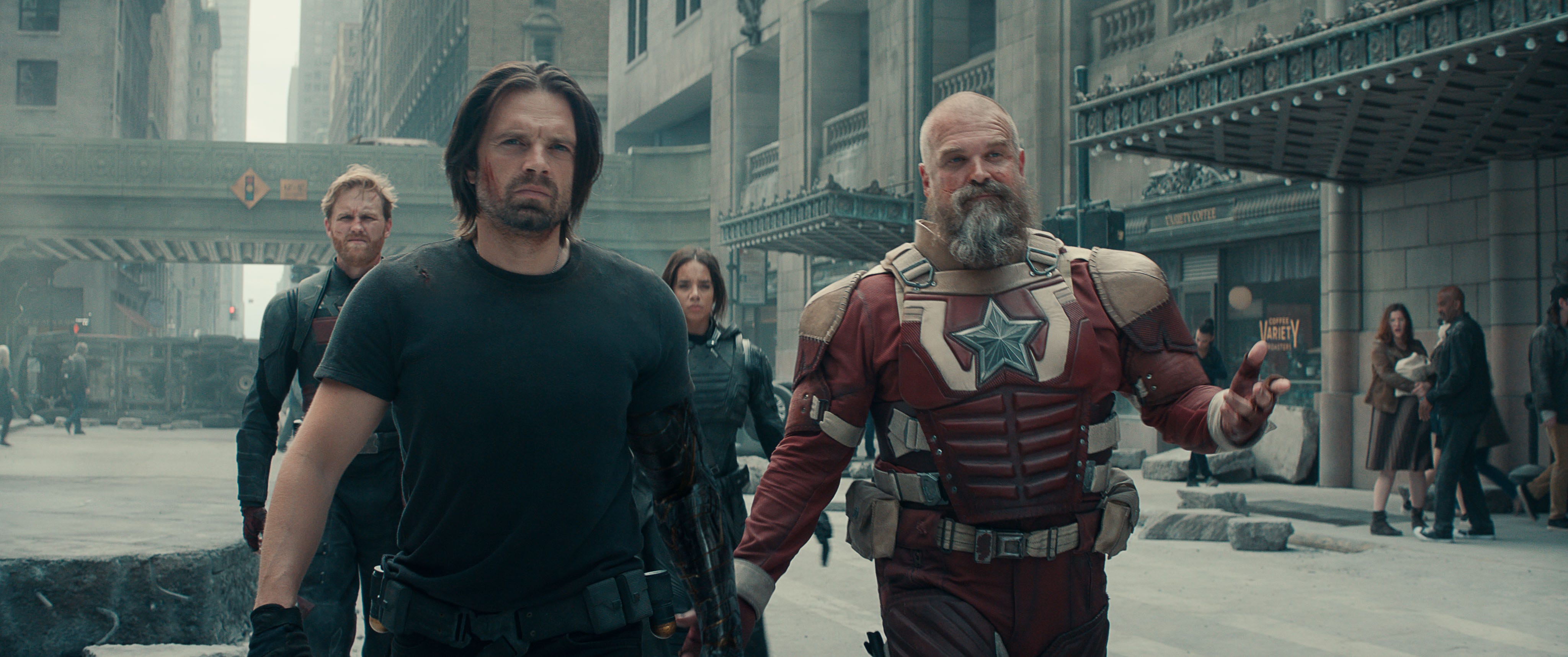 Wyatt Russell, Sebastian Stan, Hannah John-Kamen, and David Harbour in "Thunderbolts*."
