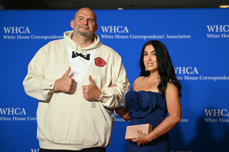 Senator John Fetterman, pictured with his wife Gisele arrive for the White House Correspondents' Association dinner in April 2024, clashed with his wife over Israel, according to staff.