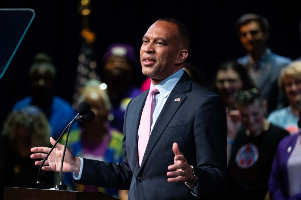 Hakeem Jeffries, House Minority Leader, speaking about President Donald Trump's first 100 days in office at the Atlas Performing Arts Center in Washington, D.C., 2025