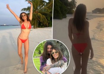 Elizabeth Hurley frolics in red bikini, reflects on ‘helluva few weeks’ after debuting Billy Ray Cyrus romance