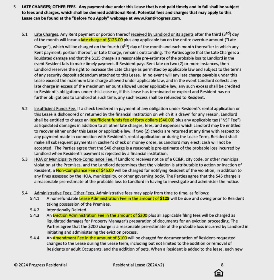 A page from a 2020 Progress lease
