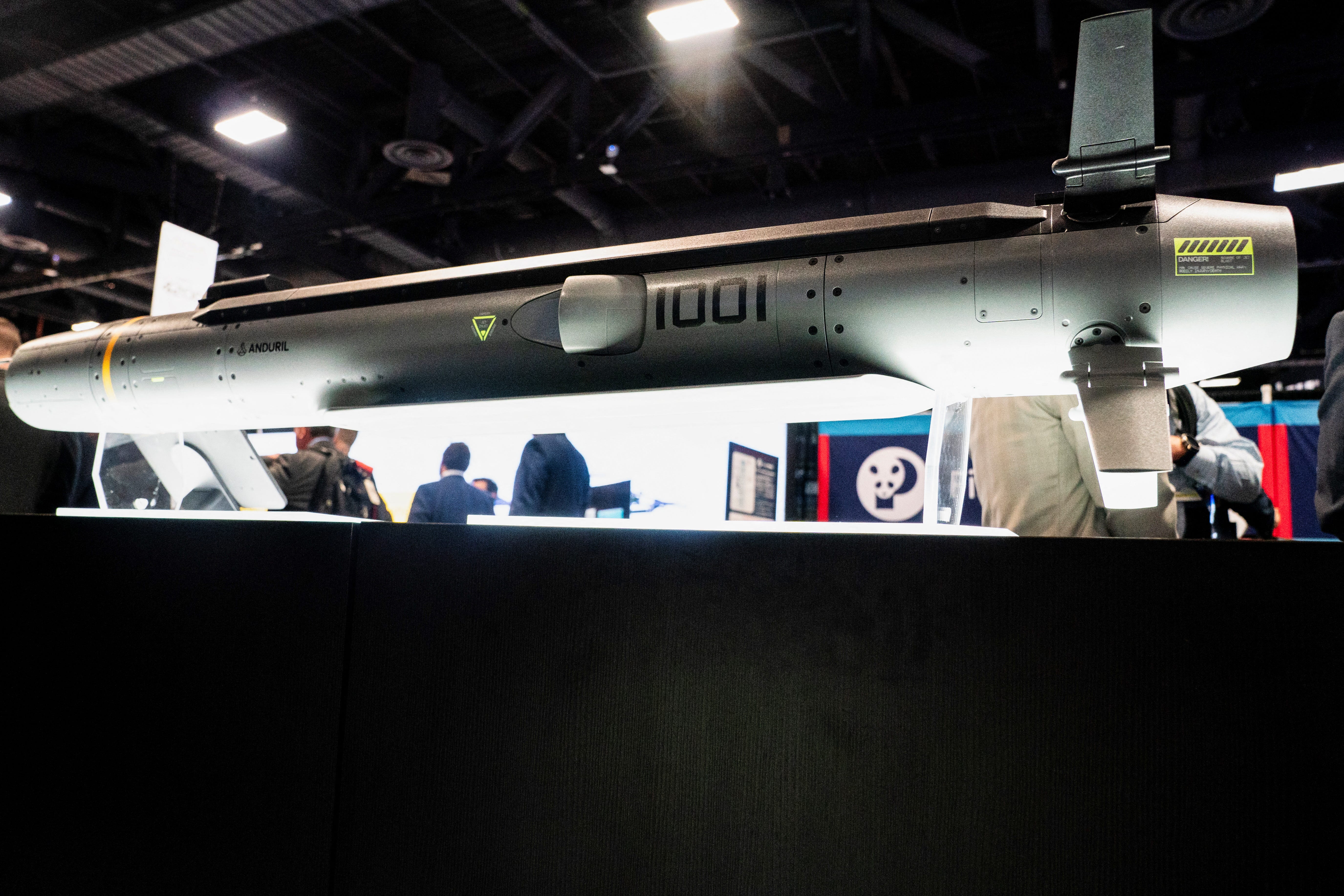 The Anduril Barracuda unmanned aircraft on display