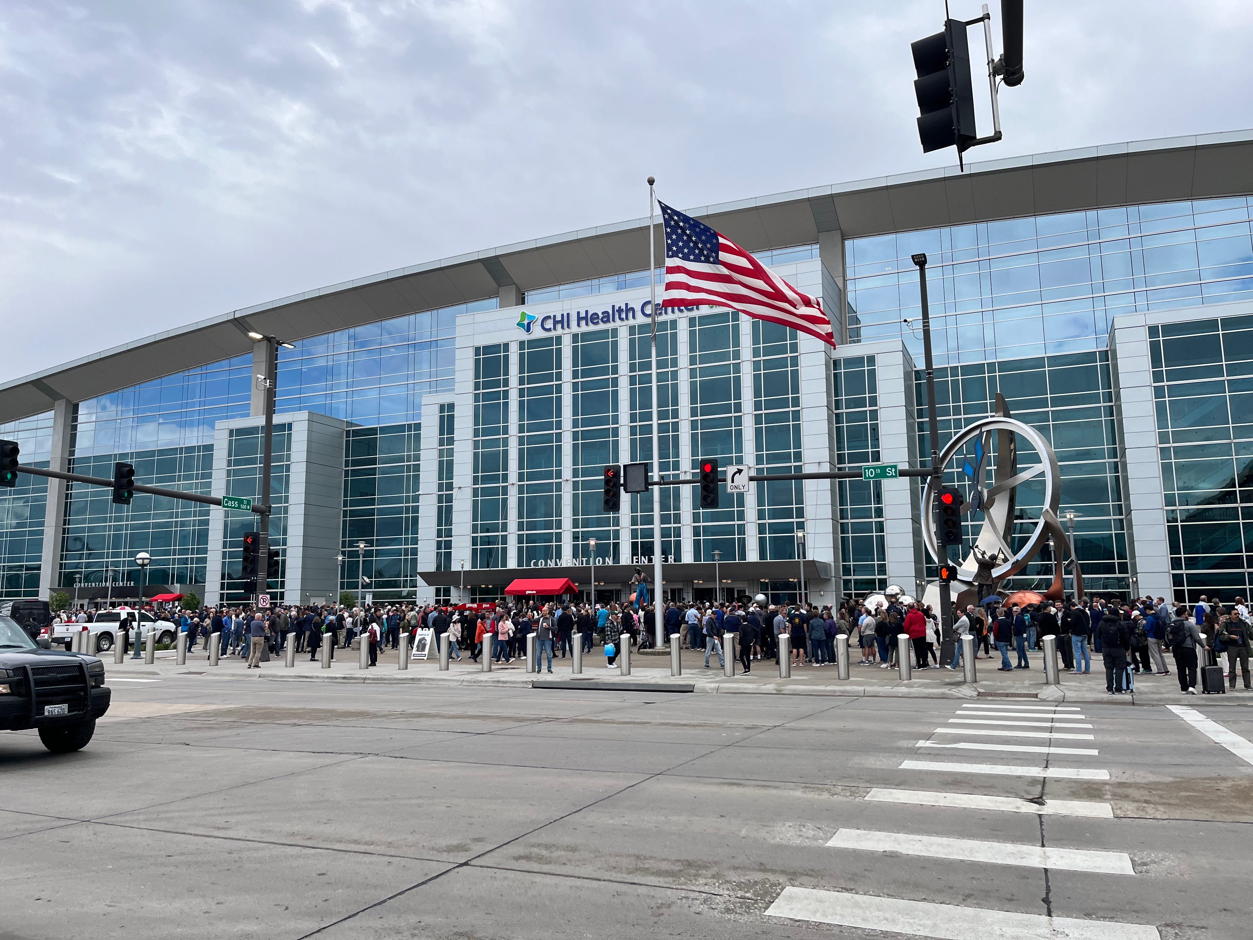 Crowds outside the CHI Health Center in Omaha.