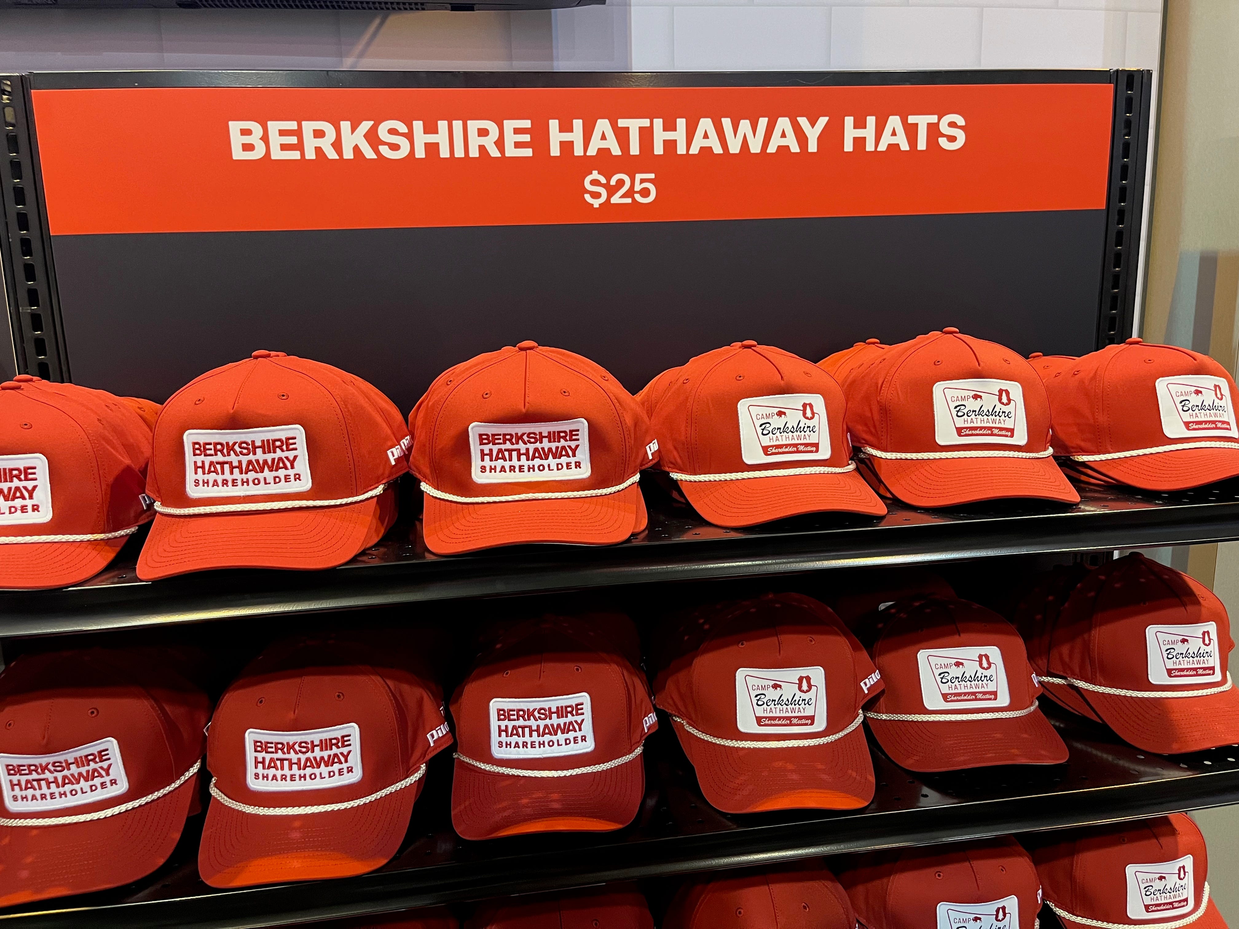 Red trucker hats customized for the Berkshire meeting