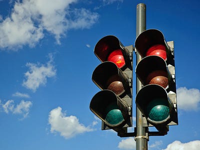 traffic light, blue sky, traffic, red light camera