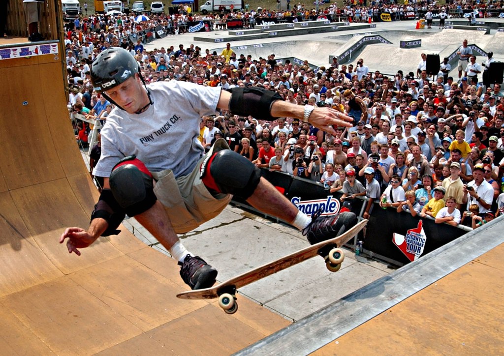 A photo shows Tony Hawk skating in Louisville, Kentucky, back in 2002.