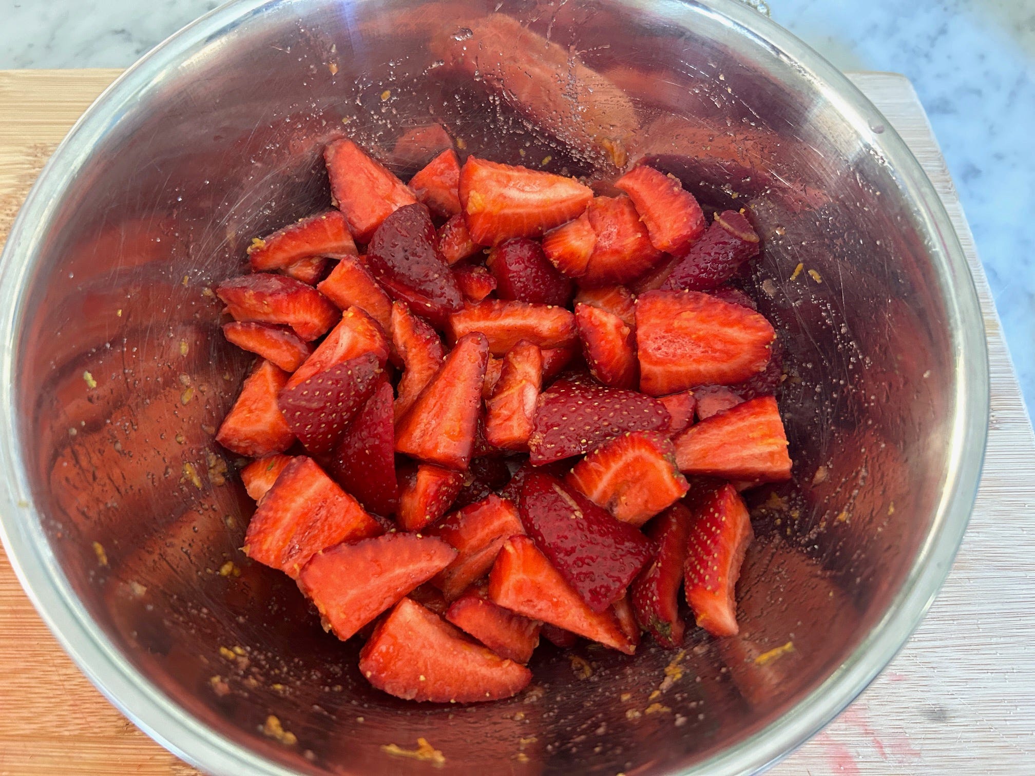 Macerating strawberries for Meghan Markle's Chantilly Lily