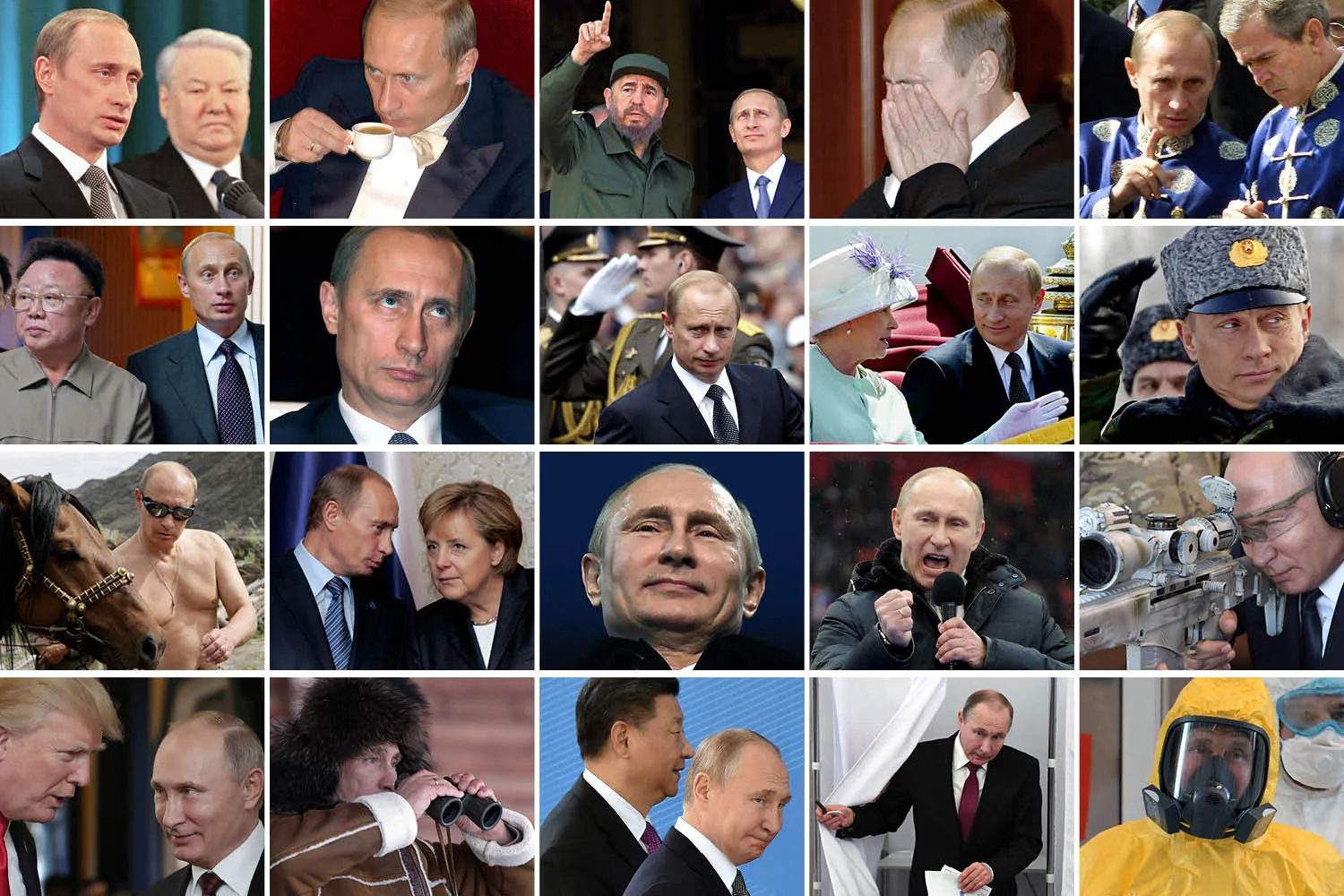 Various photos of Russian President Vladimir Putin