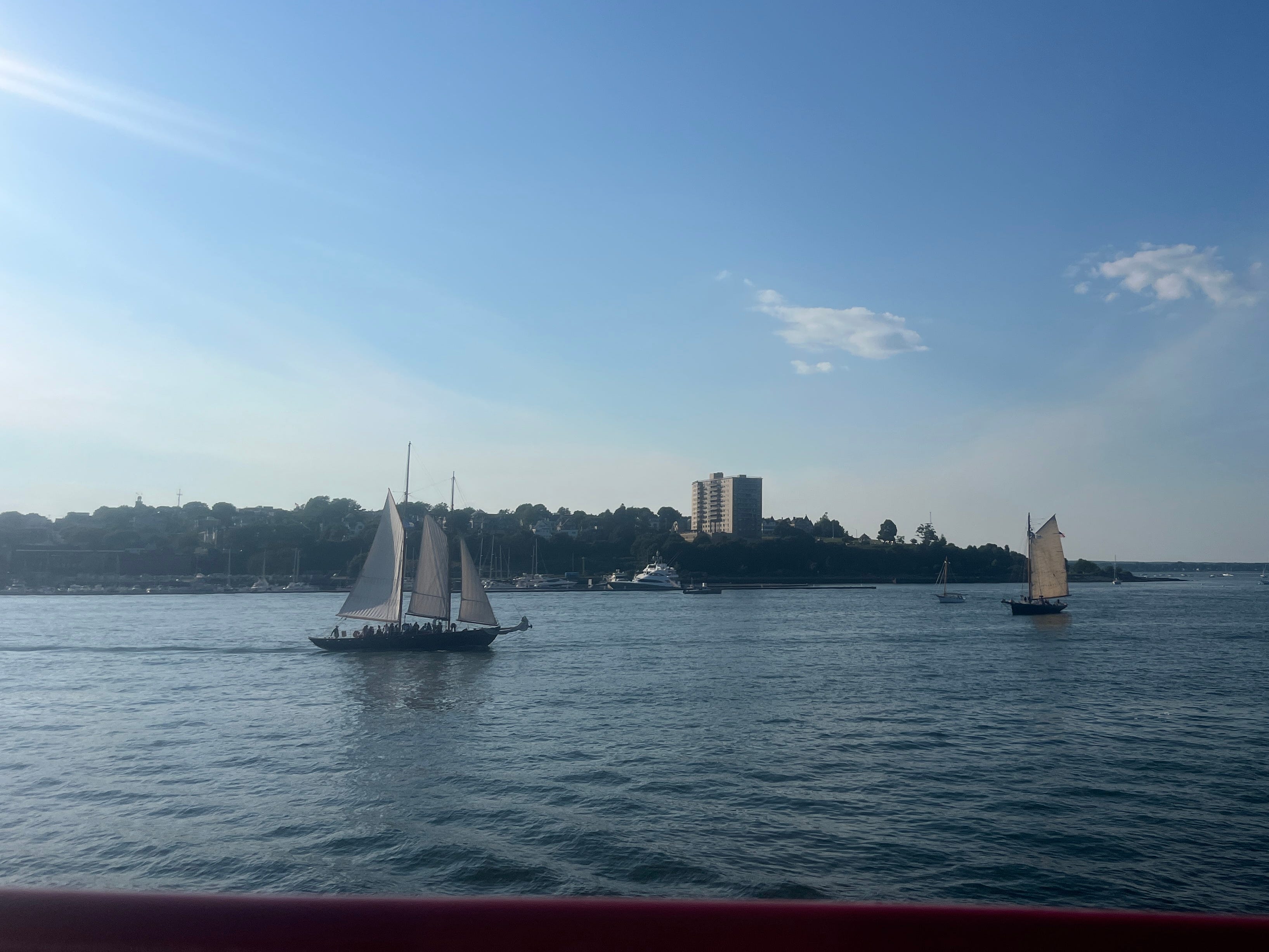 view of portland maine form a ferry on the water