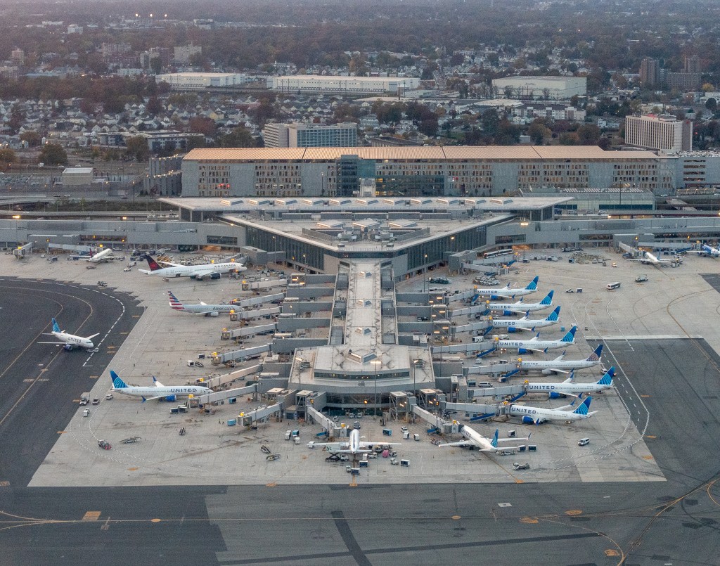 Planes ready for boarding at Newark's airport.