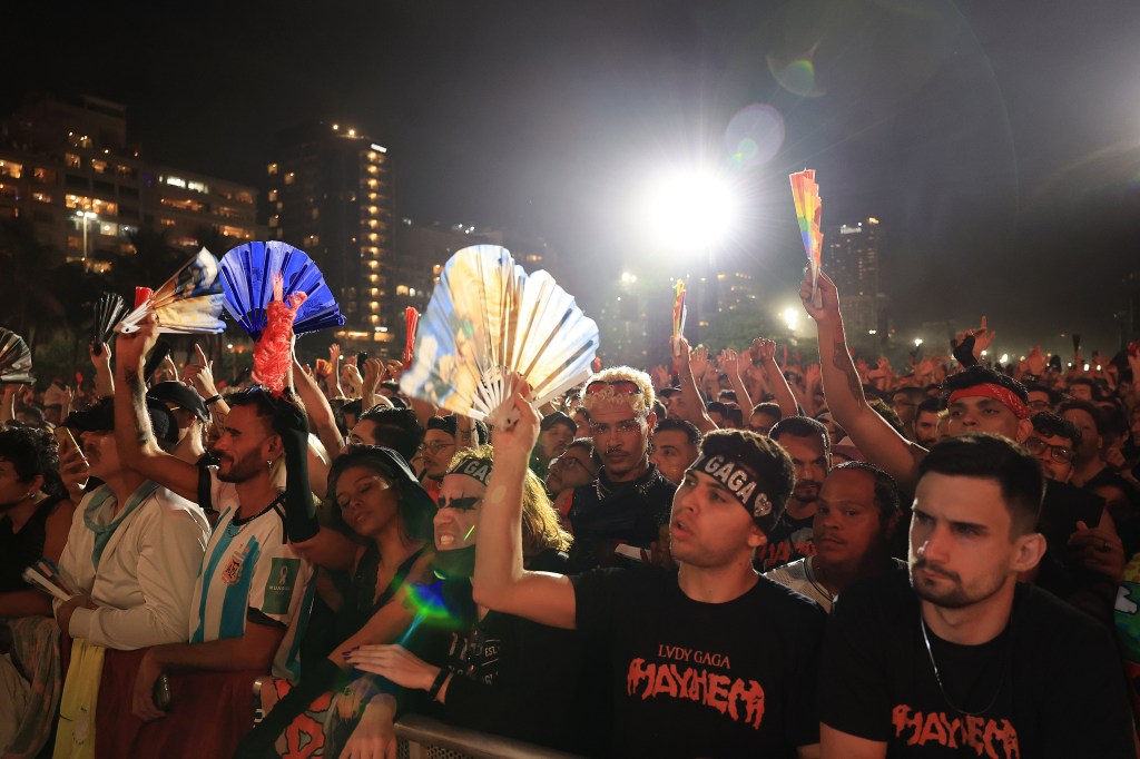 Fans during Pabllo Vittar show at Copacabana Beach prior to Lady Gaga show on May 3, 2025 in Rio de Janeiro, Brazil