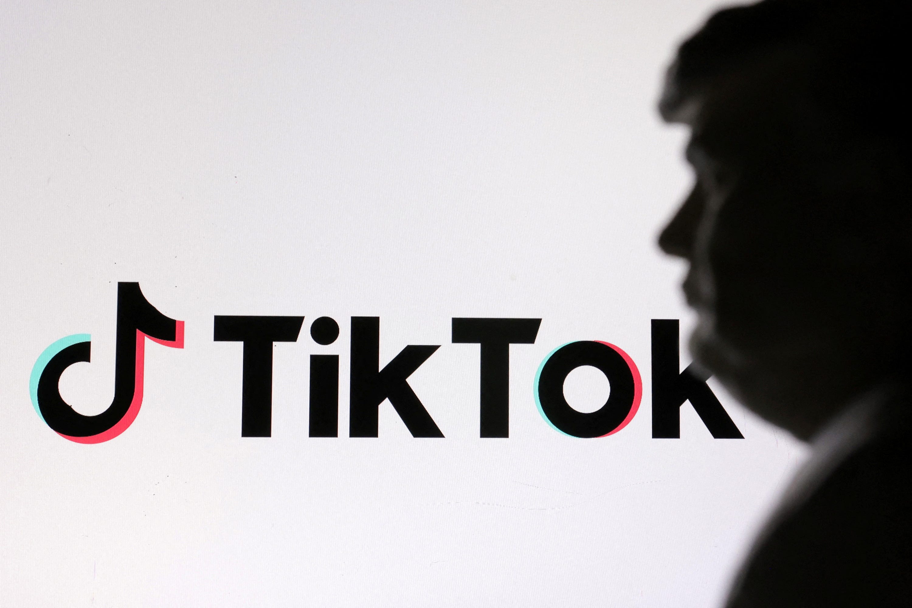 A silhouette of Donald Trump against a TikTok logo.