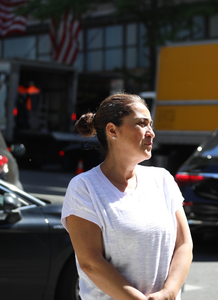 Mery Coronado, former Surrey Hotel worker, protesting at the Met Gala-tied rally following her layoff due to the hotel's pandemic-induced bankruptcy