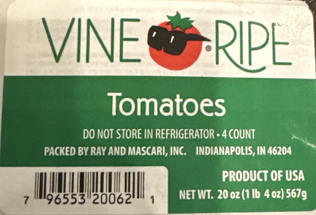Ray & Mascari Inc. announced a recall of its “4-Count Vine Ripe Tomatoes” due to potential salmonella.