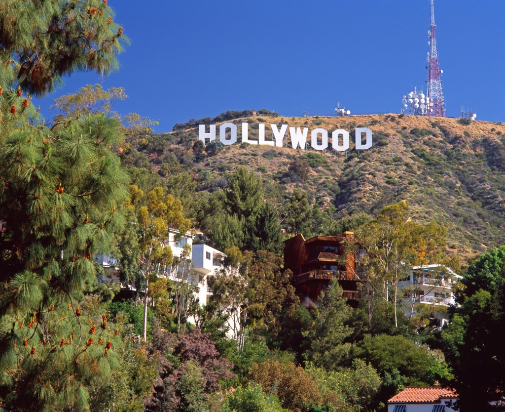 Famous Hollywood Sign at Hollywood Hills in Los Angeles, California, USA