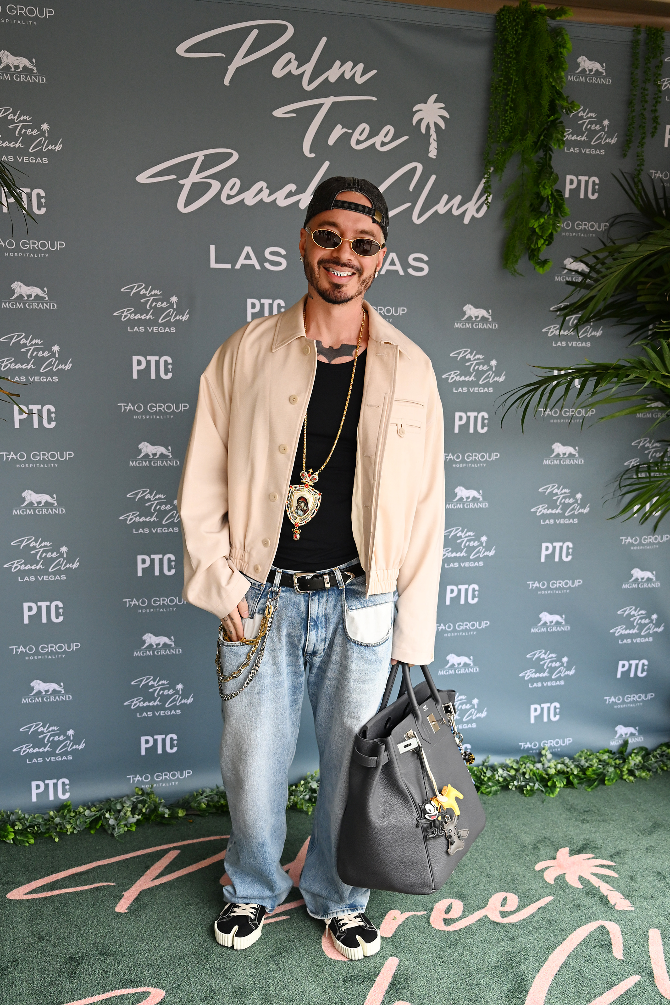 J Balvin attends the opening of Palm Tree Beach Club at MGM Grand on May 03, 2025 in Las Vegas, Nevada. 
