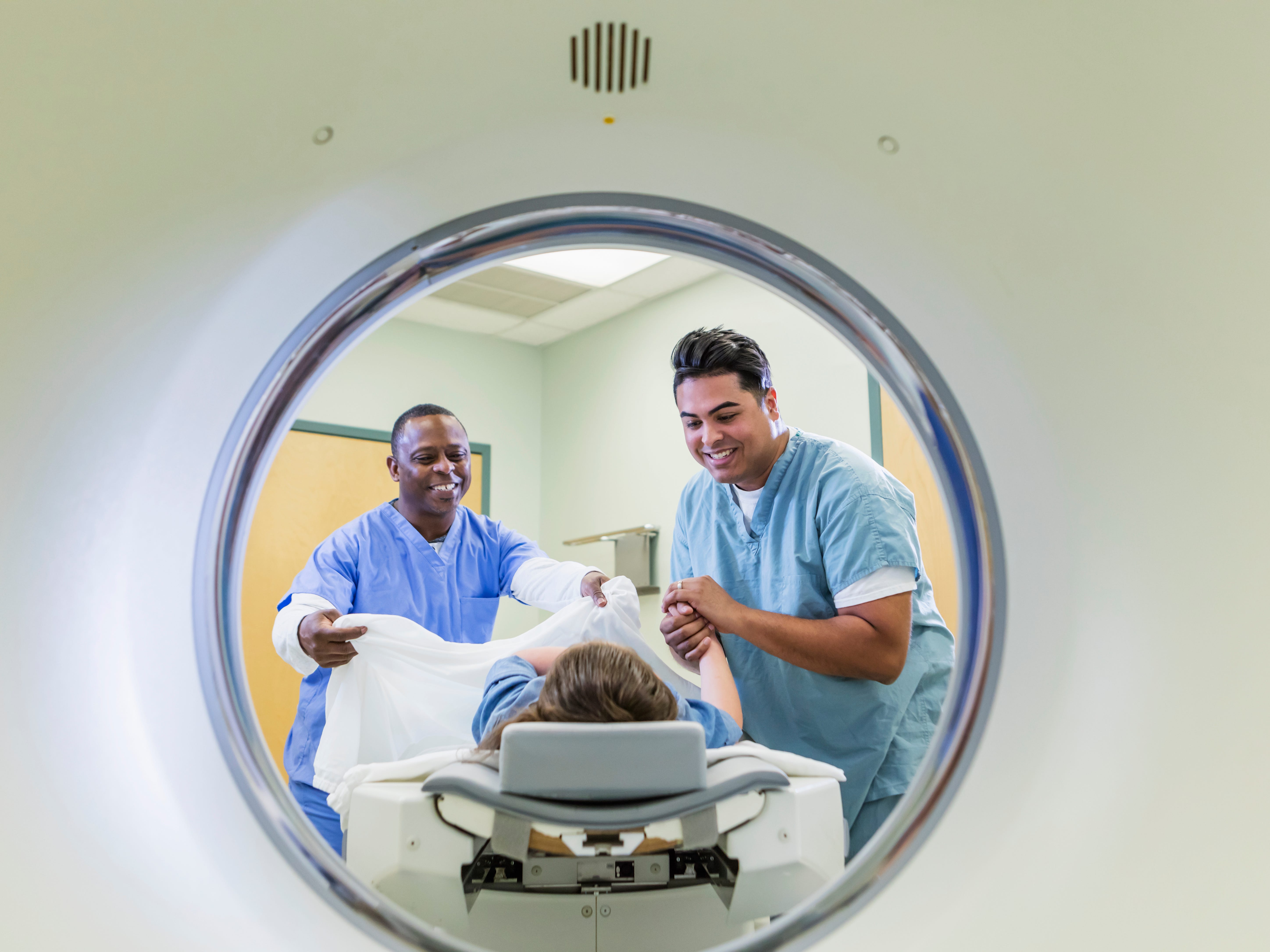 Healthcare workers with a patient