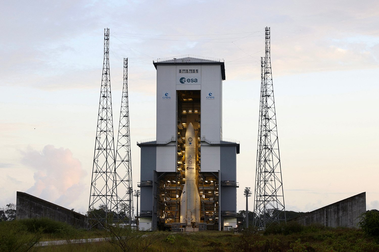 The European Space Agency satellite launcher Ariane 6 rocket before launch.