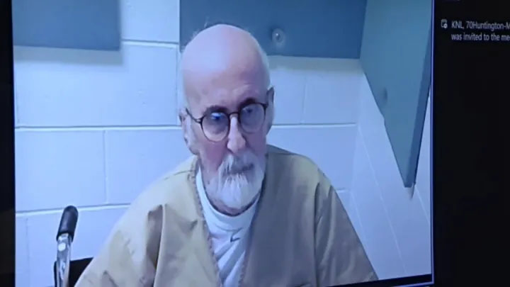 Donald Coffel appearing in a virtual hearing for a case from a hospital room due to his cancer in April 28, 2025.