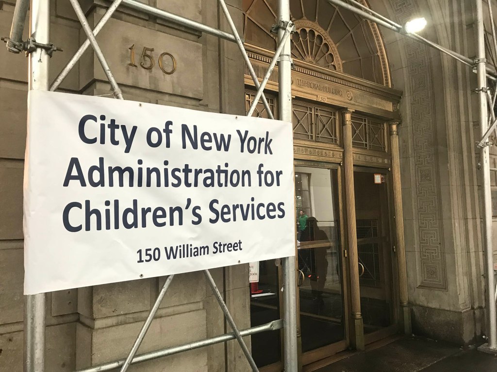 Entrance to the Administration for Children's Services building at 150 William St., 8th floor, New York, identified as a lactation site.