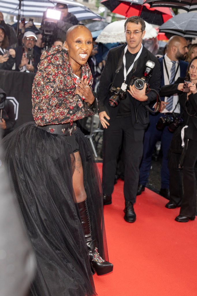 Cynthia Erivo leaves the mark hotel for the Met Gala on Monday evening. 