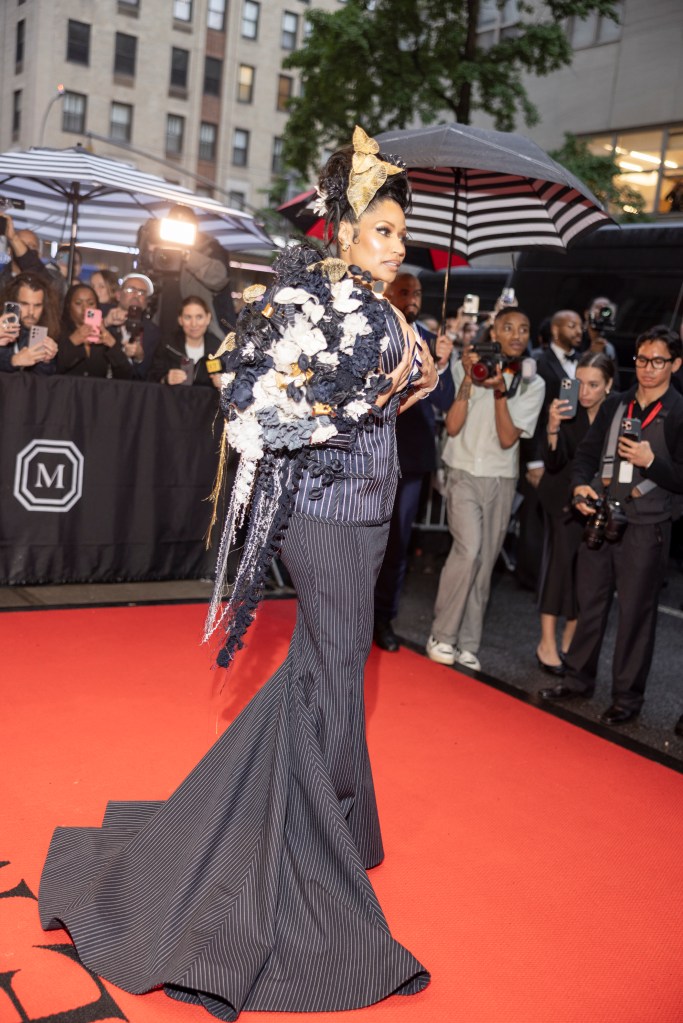 Nicki Minaj leaves the mark hotel for the Met Gala on Monday evening. 