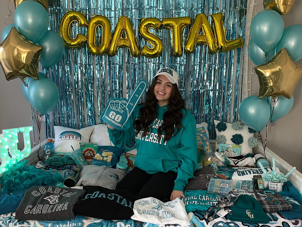 Rachel at her Coastal Carolina bed party.