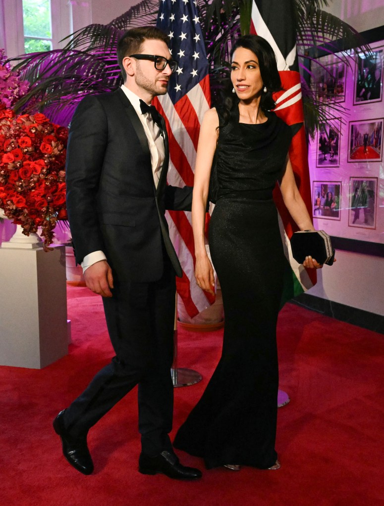 US historian Alex Soros and political staffer Huma Abedin arrives at the Booksellers Room of the White House on the occasion of the State Dinner with the Kenyan president at the White House in Washington, DC, on May 23, 2024.