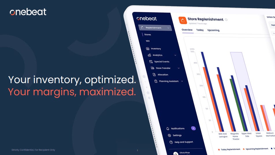 Onebeat pitch deck describes its solution for inventory optimization