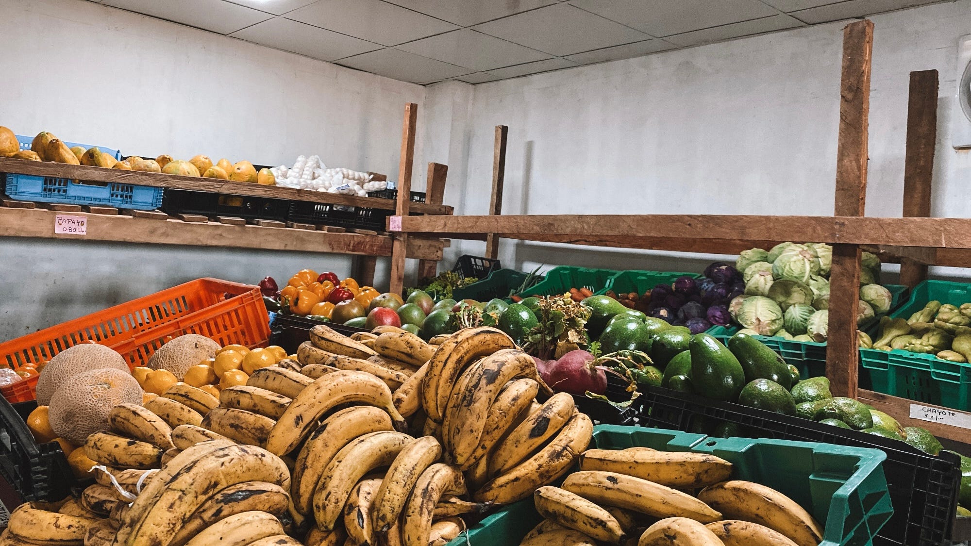 Fruits on shelves in market