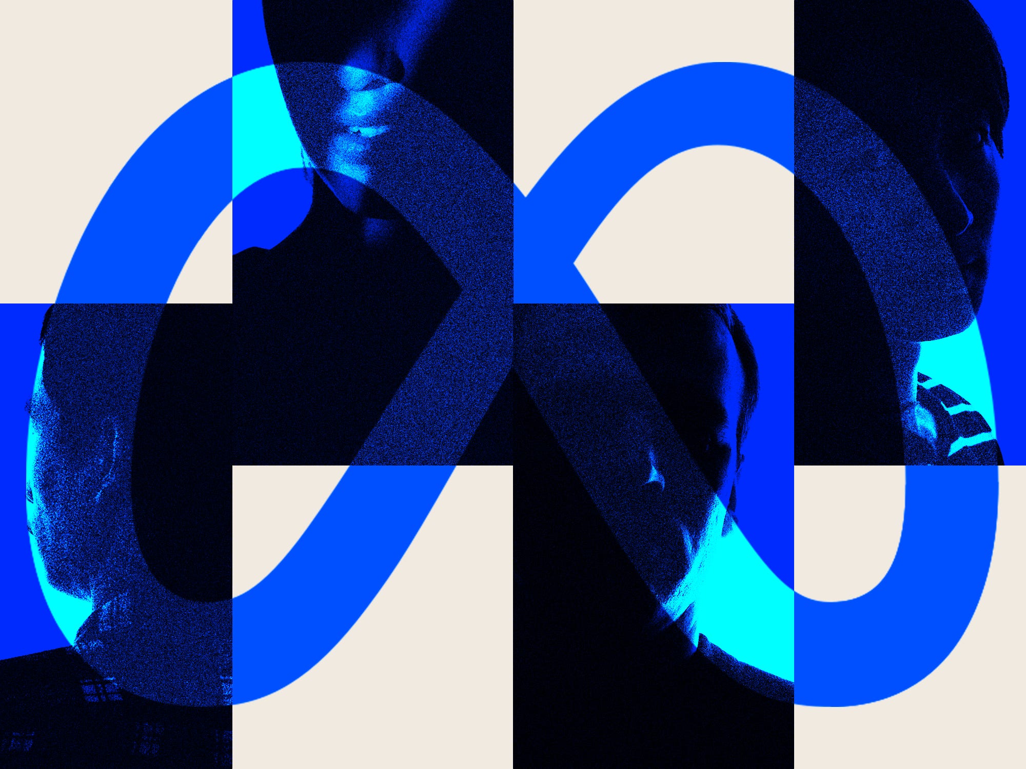 Photo collage of the meta logo and anonymous headshots