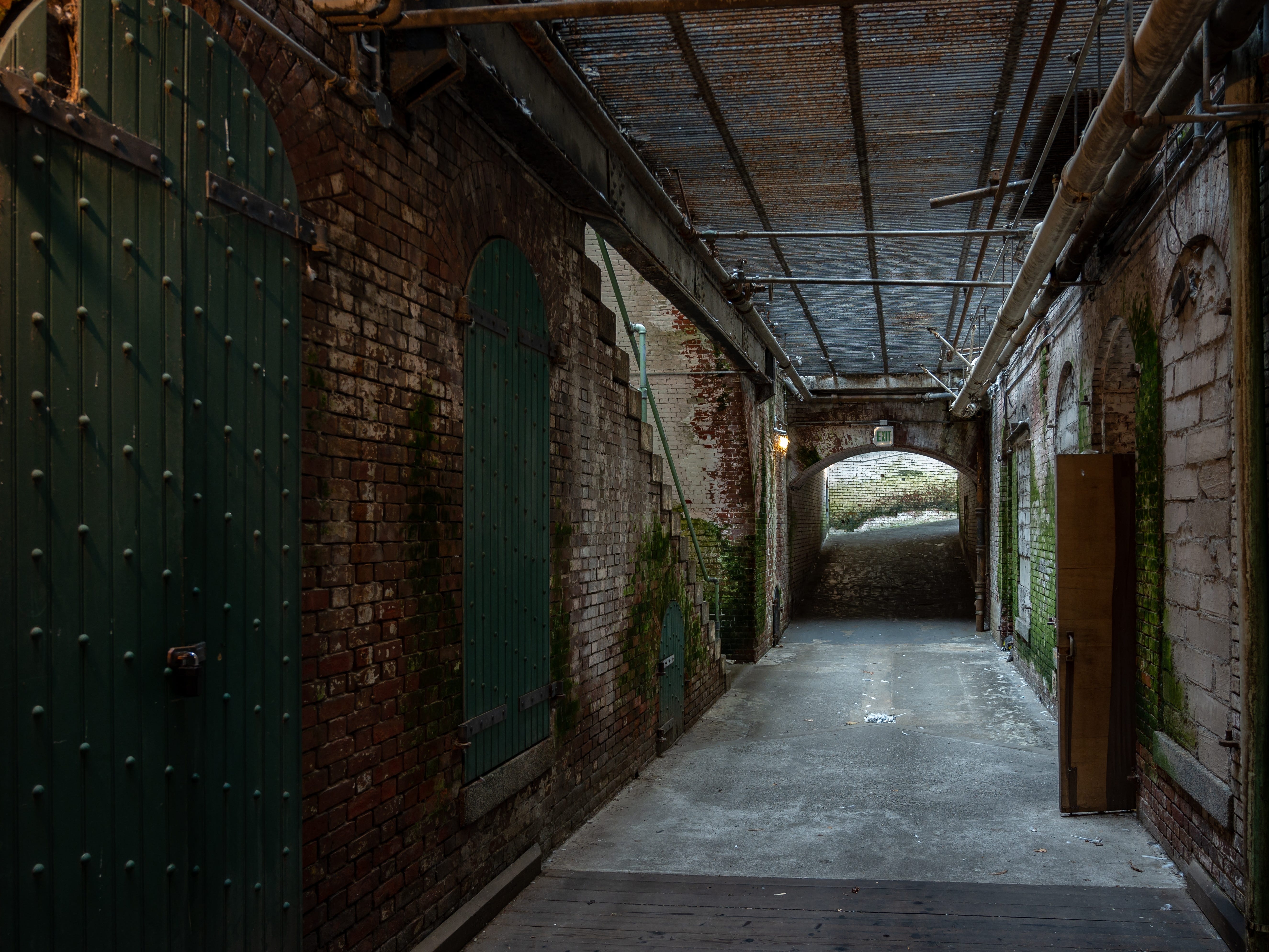 The historic dungeon tunnel of Alcatraz, United States Penitentiary, The Rock on Alcatraz Island.