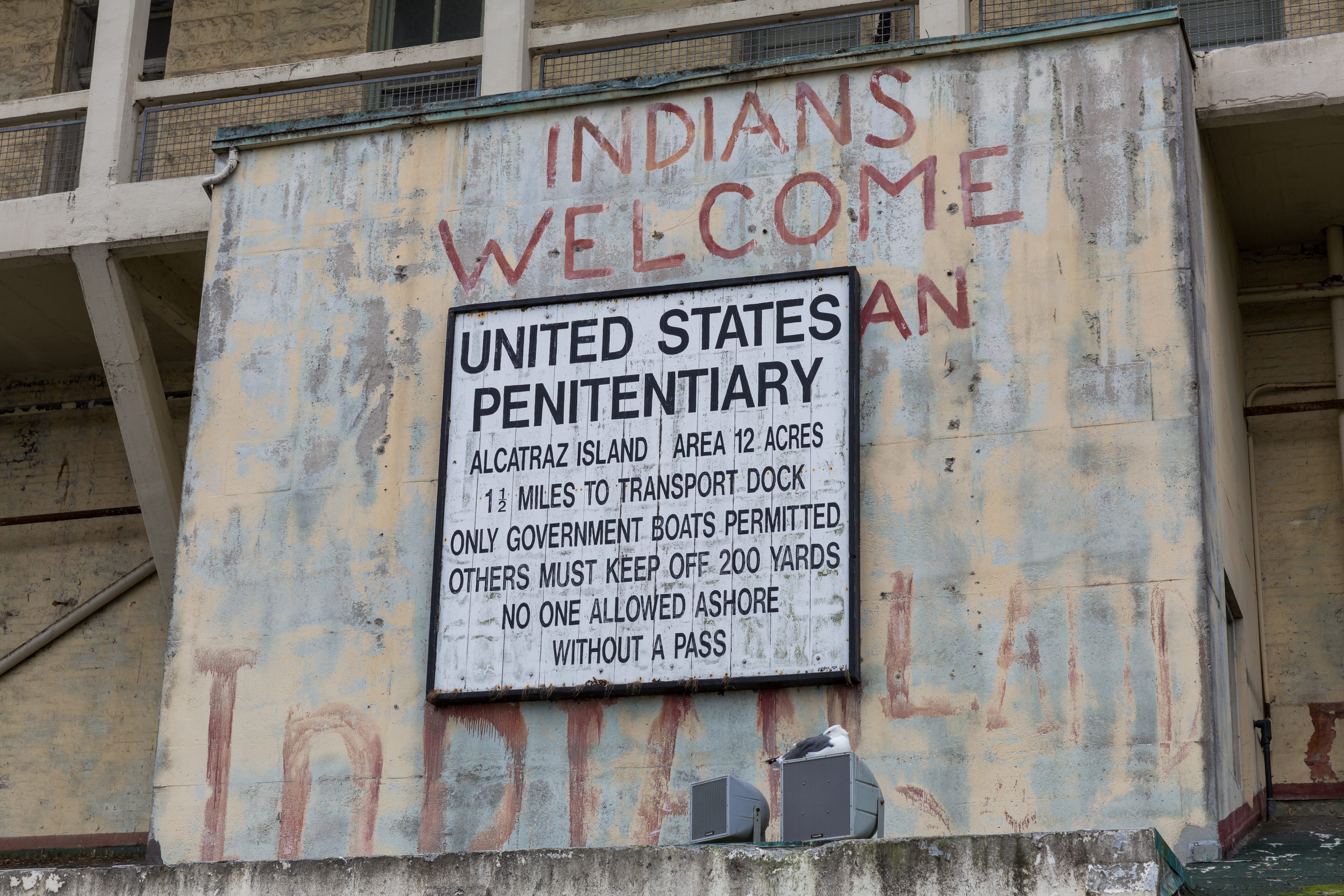 Sign at Alcatraz, the infamous maximum security prison on Alcatraz Island in San Francisco Bay