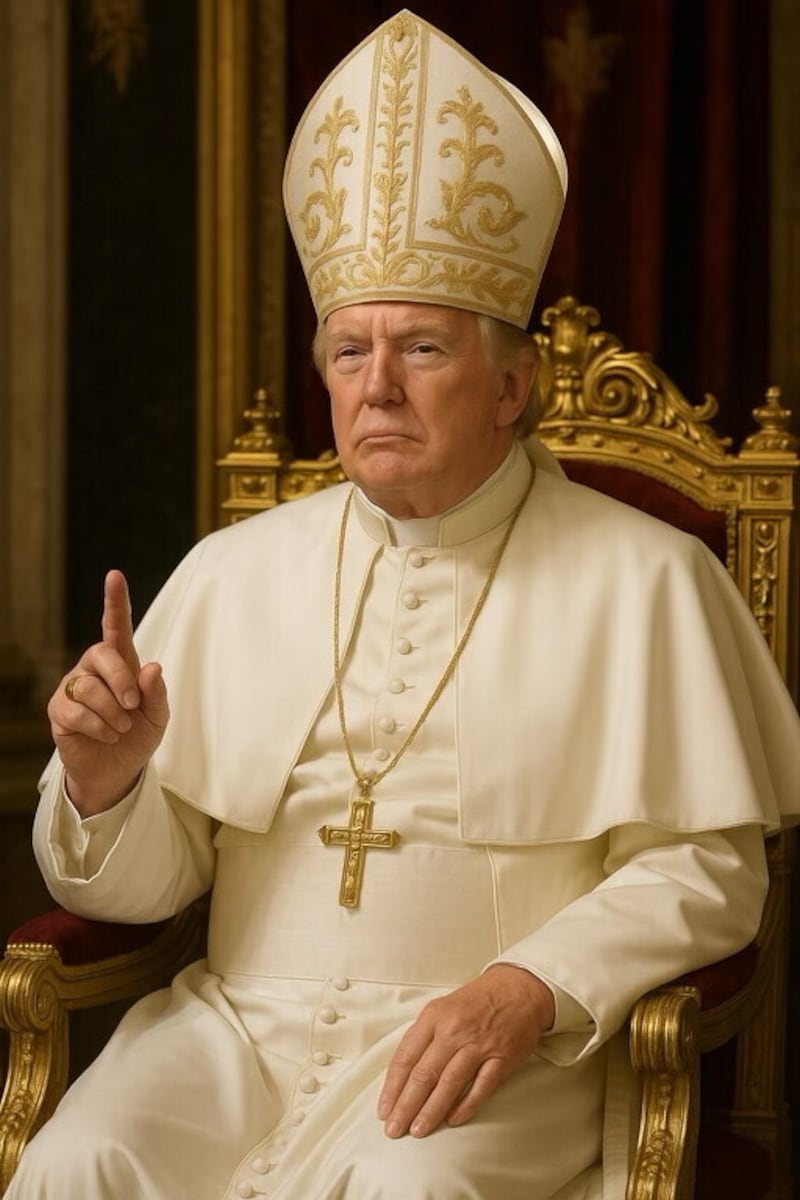 An AI-generated image of Donald Trump dressed as a pope.
