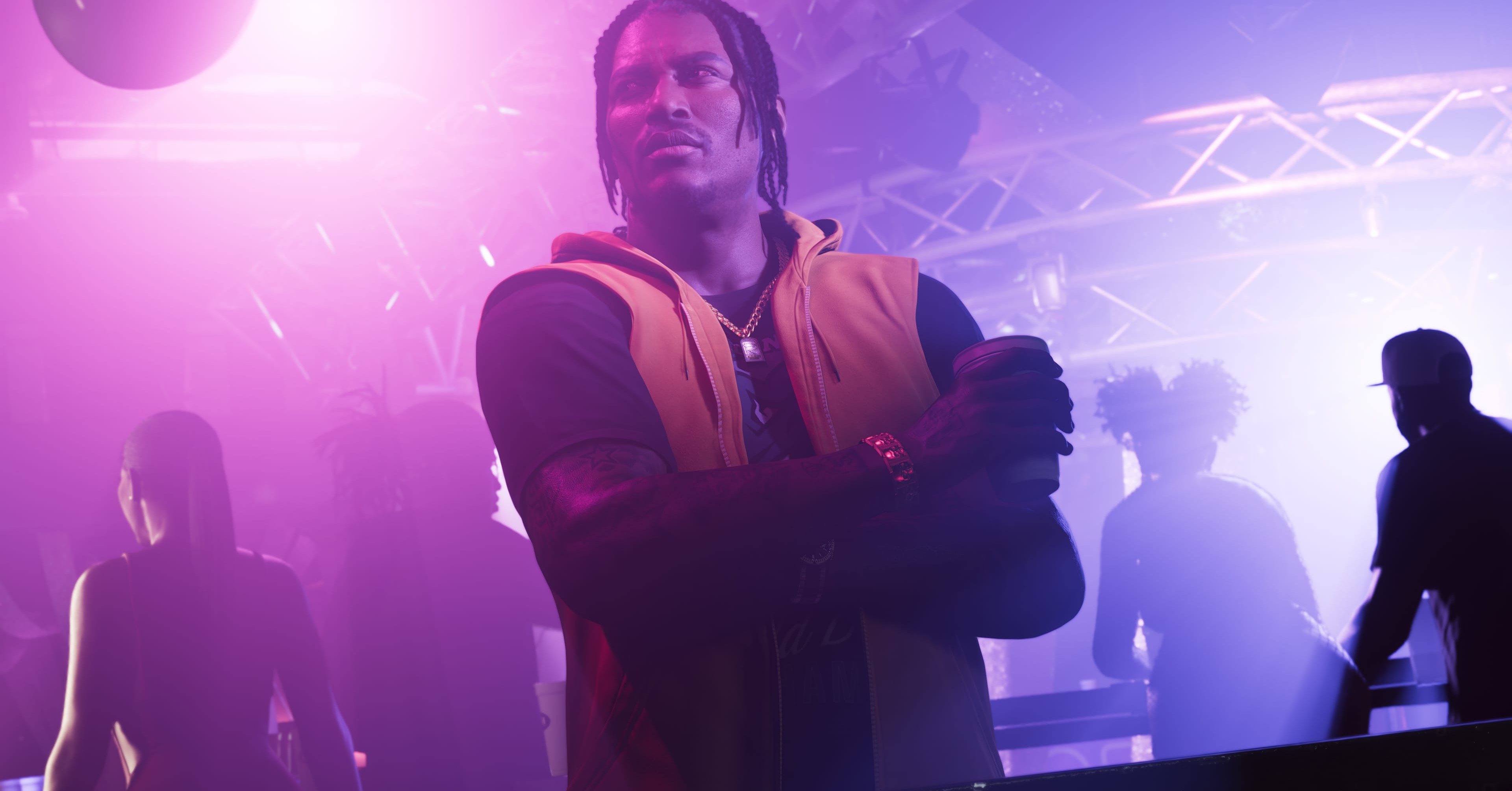 Dre-Quan Priest stands in a purple smoky club in GTA 6