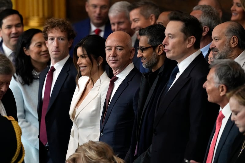 President Donald Trump's Inauguration Day guests included Mark Zuckerberg, Lauren Sanchez, Jeff Bezos, and Elon Musk.