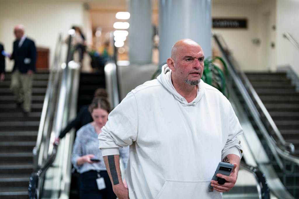 Sen. John Fetterman leaving the US Capitol after a Republicans meeting on March 25, 2025 in Washington, DC
