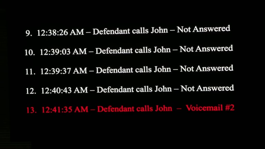 Under direct questioning, Guarino reads from a PowerPoint that shows text messages, calls and voicemails between Read and O'Keefe starting just after 12:30 a.m. on Jan. 29, 2022.