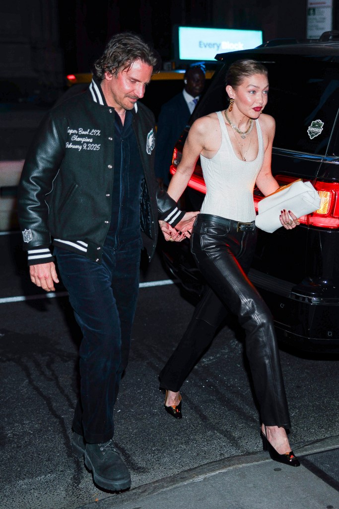 Bradley Cooper and Gigi Hadid are seen attending her 30th Birthday at Le Chalet in Midtown on April 25, 2025 in New York City. 