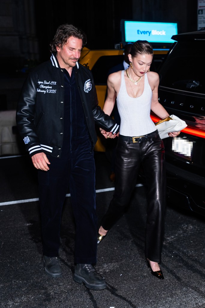 Bradley Cooper (L) and Gigi Hadid are seen attending her 30th Birthday at Le Chalet in Midtown on April 25, 2025 in New York City. 