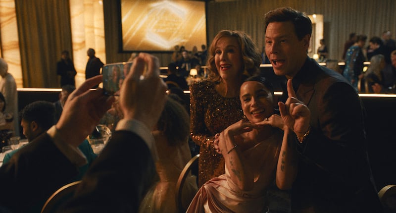 Catherine O’Hara, Ike Barinholtz and Zoë Kravitz in The Studio.