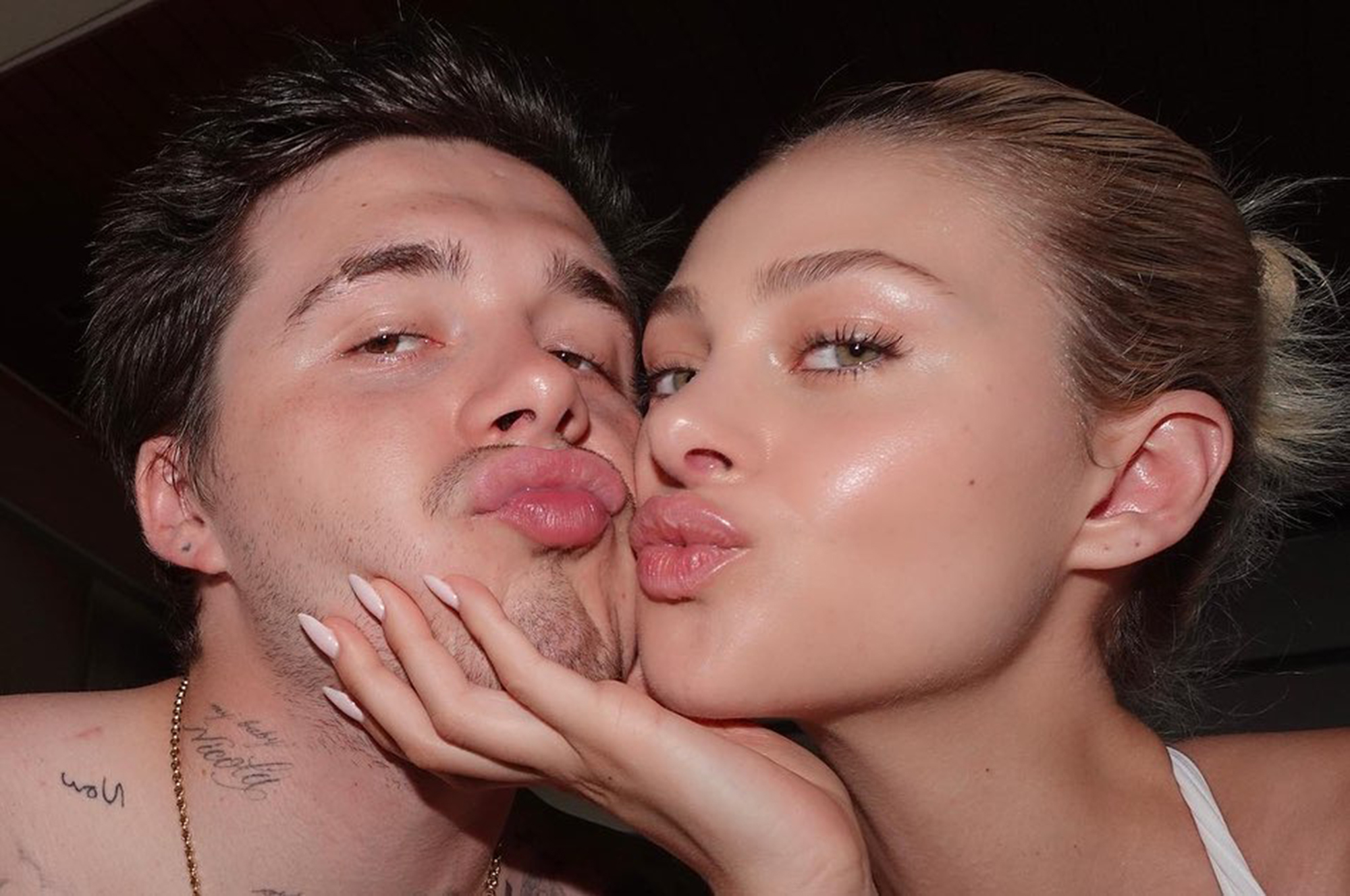 Nicola Peltz pouts in a selfie with her husband Brooklyn Beckham.