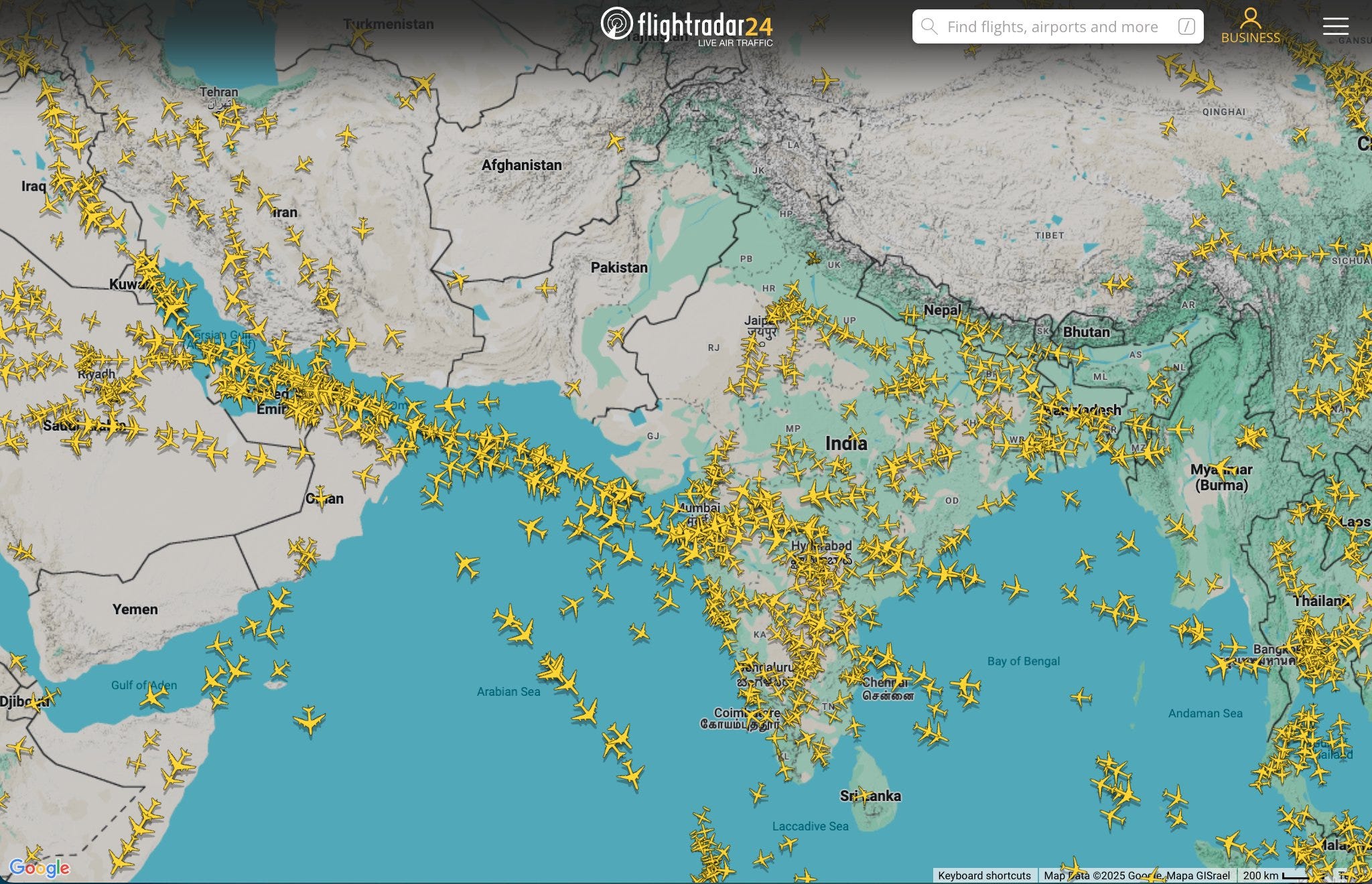 Three aircraft operated by Pakistani carriers were visible over Pakistan's airspace on Wednesday as of 1:50 p.m. local time.