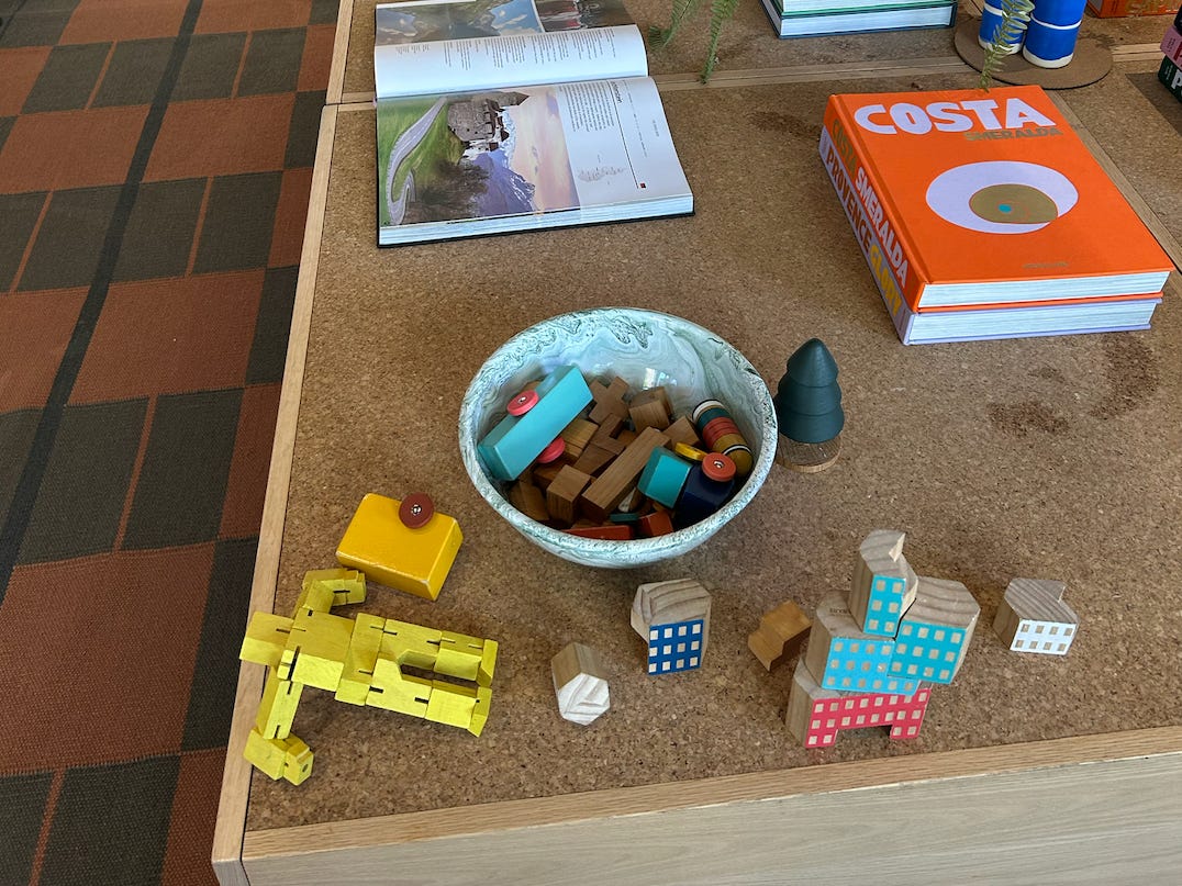 blocks on Rivian showroom table