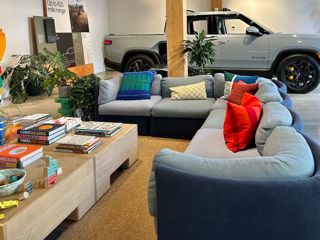 L couch in Rivian store