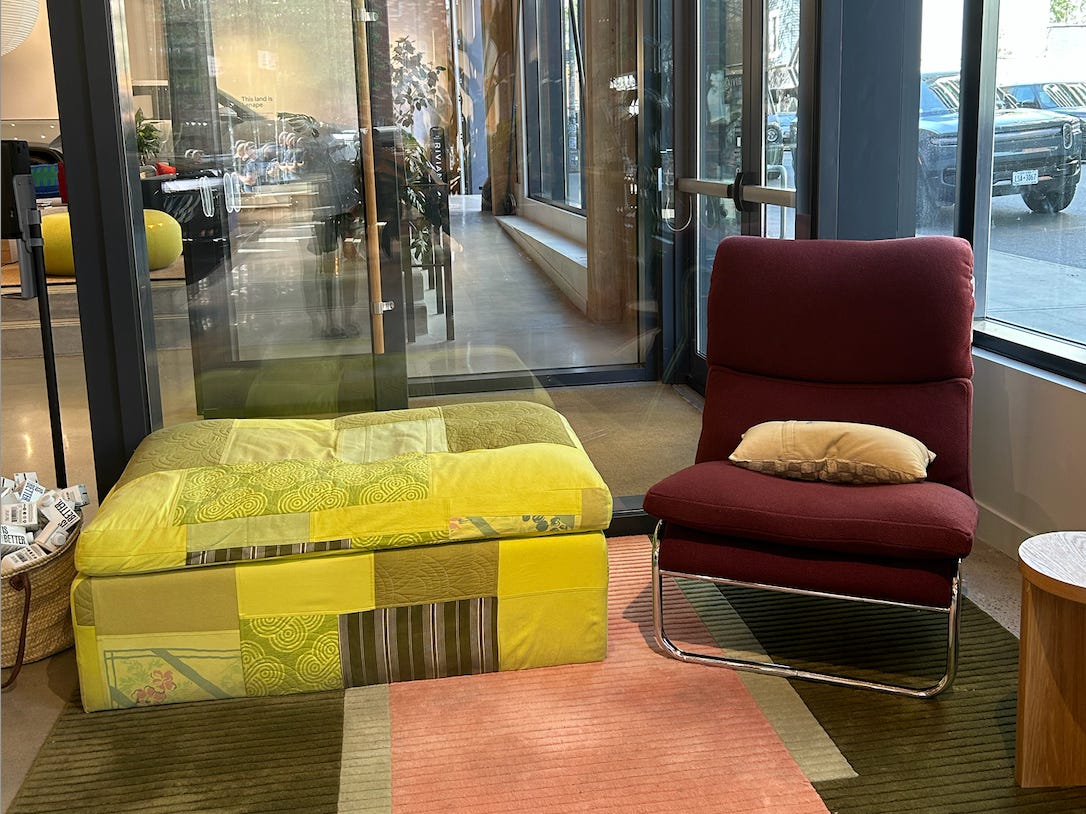 Lounge chairs at Rivian showroom